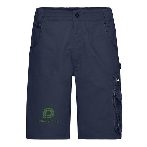 Marinebl shorts i polyester-bomuldsblanding med flere lommer.
