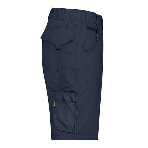 Marinebl bomuldsblandingsshorts med flere lommer.