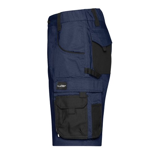 Marinebl arbejdsshorts i polyester-bomulds blanding med flere lommer.