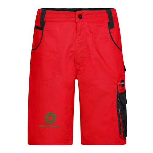 Rde arbejdsshorts i polyester-bomuldsblanding med flere lommer.