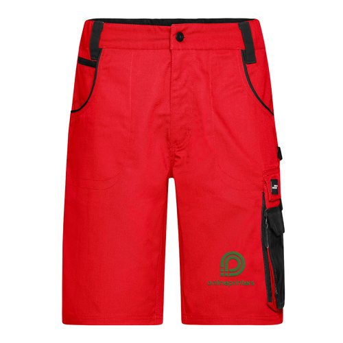 R�de polyester-bomulds arbejdsshorts med lommer.