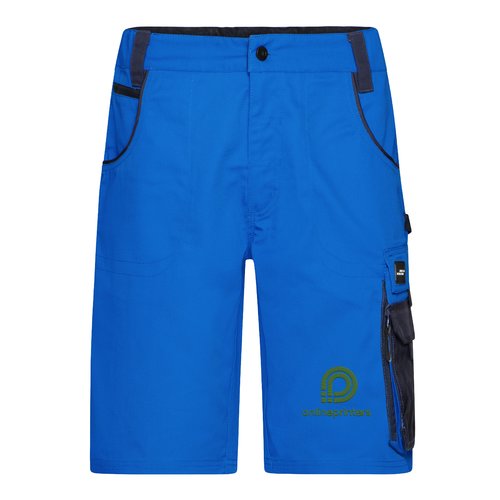 Bl� arbejdsshorts i polyester-bomuldsblanding med flere lommer.