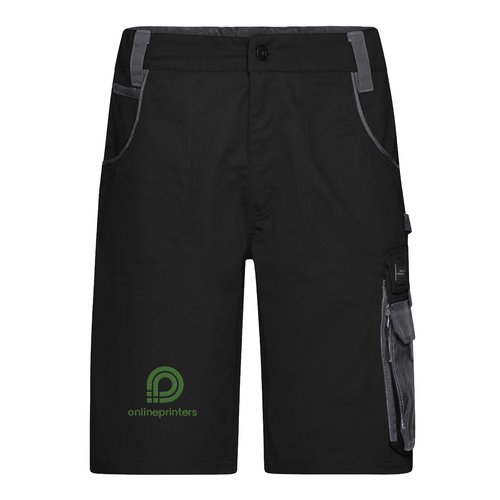 Sort-gr arbejdsshorts i polyester-bomuldsblanding med flere lommer.