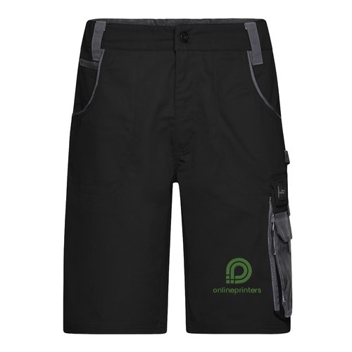 Sort-gr� arbejds shorts i polyester-bomulds blanding med flere lommer.