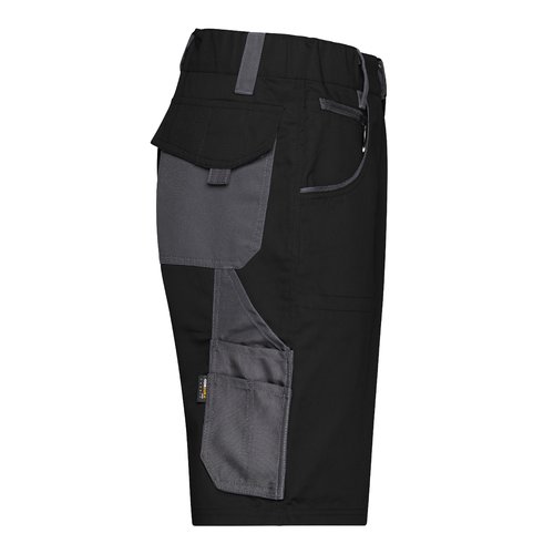 Sort og gr arbejdsshorts i polyester og bomuld med flere lommer.