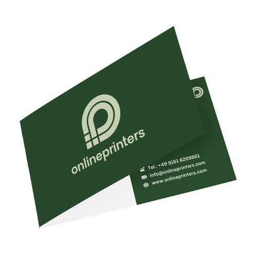 Foldbare visitkort i papir med en foldet kant.