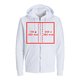Hvid stof sweatshirt jakke med hætte, lynlås og unisex snit.