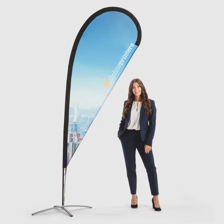 Dråbeformet beachflag med tryk | 104 x 261 cm | enkelsidet tryk | 110 g/m² flagstof