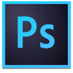 Billedet viser Adobe Photoshop-logoet, med bogstaverne Ps i lyseblåt på en mørkeblå baggrund, omgivet af en lysere blå kant - ofte brugt til at opret trykfiler til professionelle designprojekter.