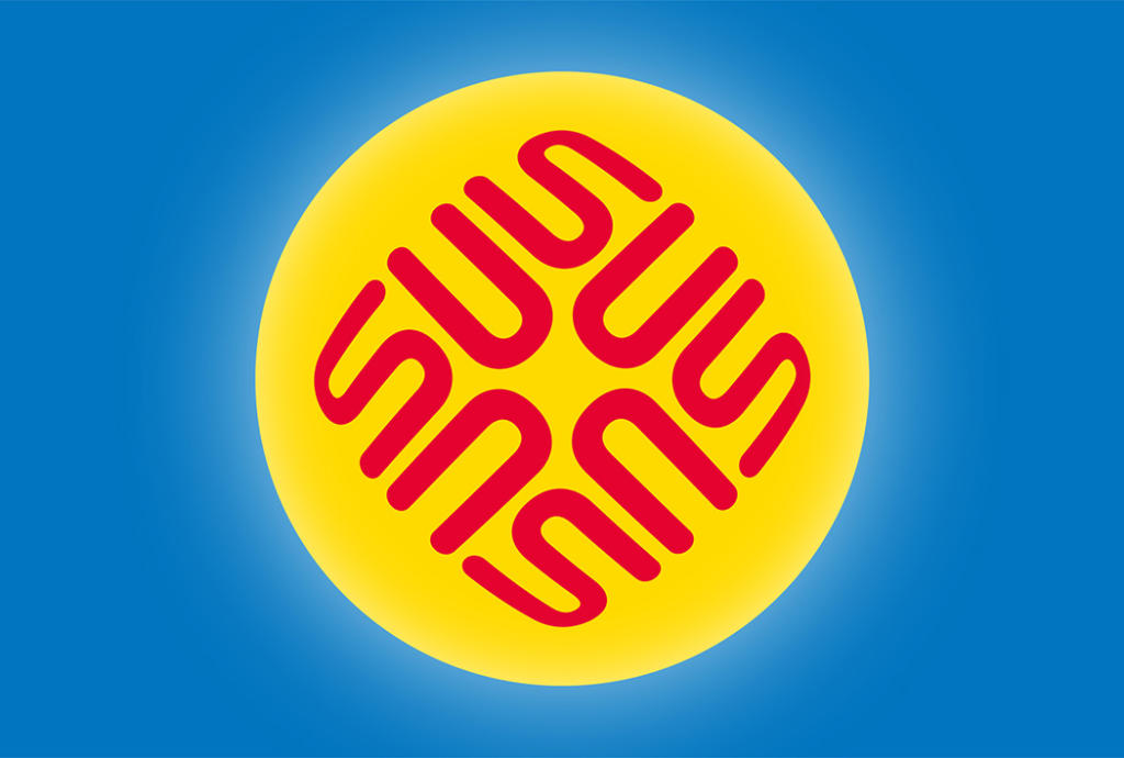 Ambigram of Sun, yellow, red, blue