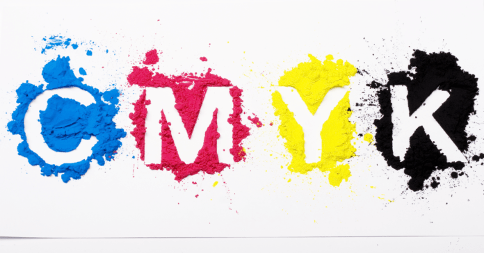 CMYK-farver: dybsort, turkis, vinrød m.fl.